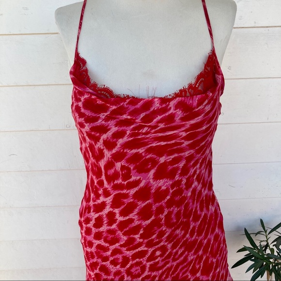 Vintage Betsey Johnson 90s 2000s Midi Animal Print silk asymmetrical red pink - Picture 2 of 16